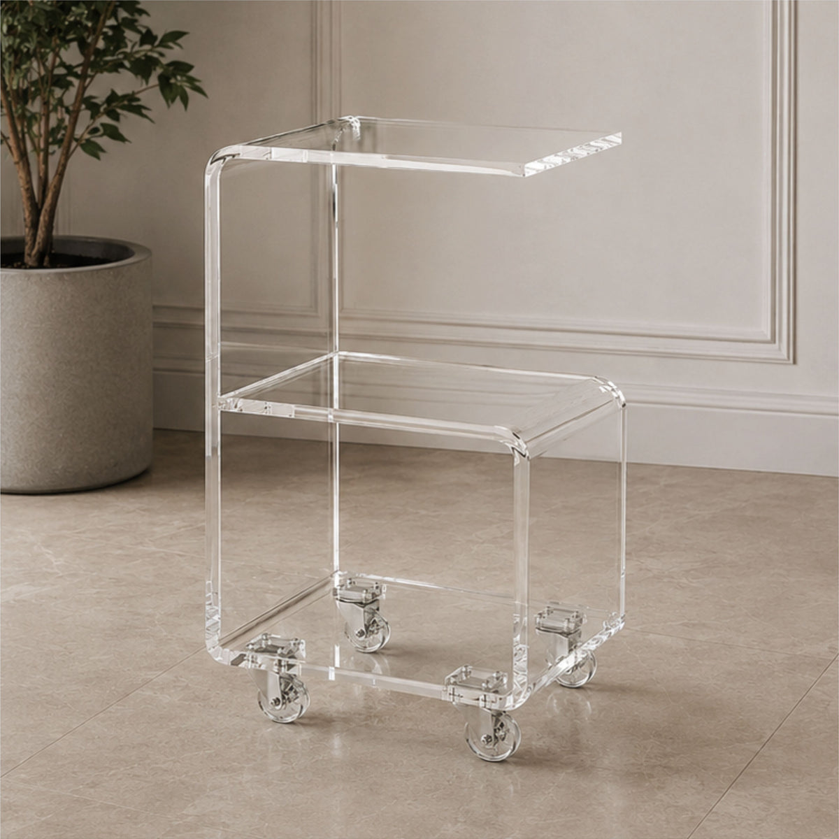 Mesa de Canto CURVE com Rodízios | Acrílico