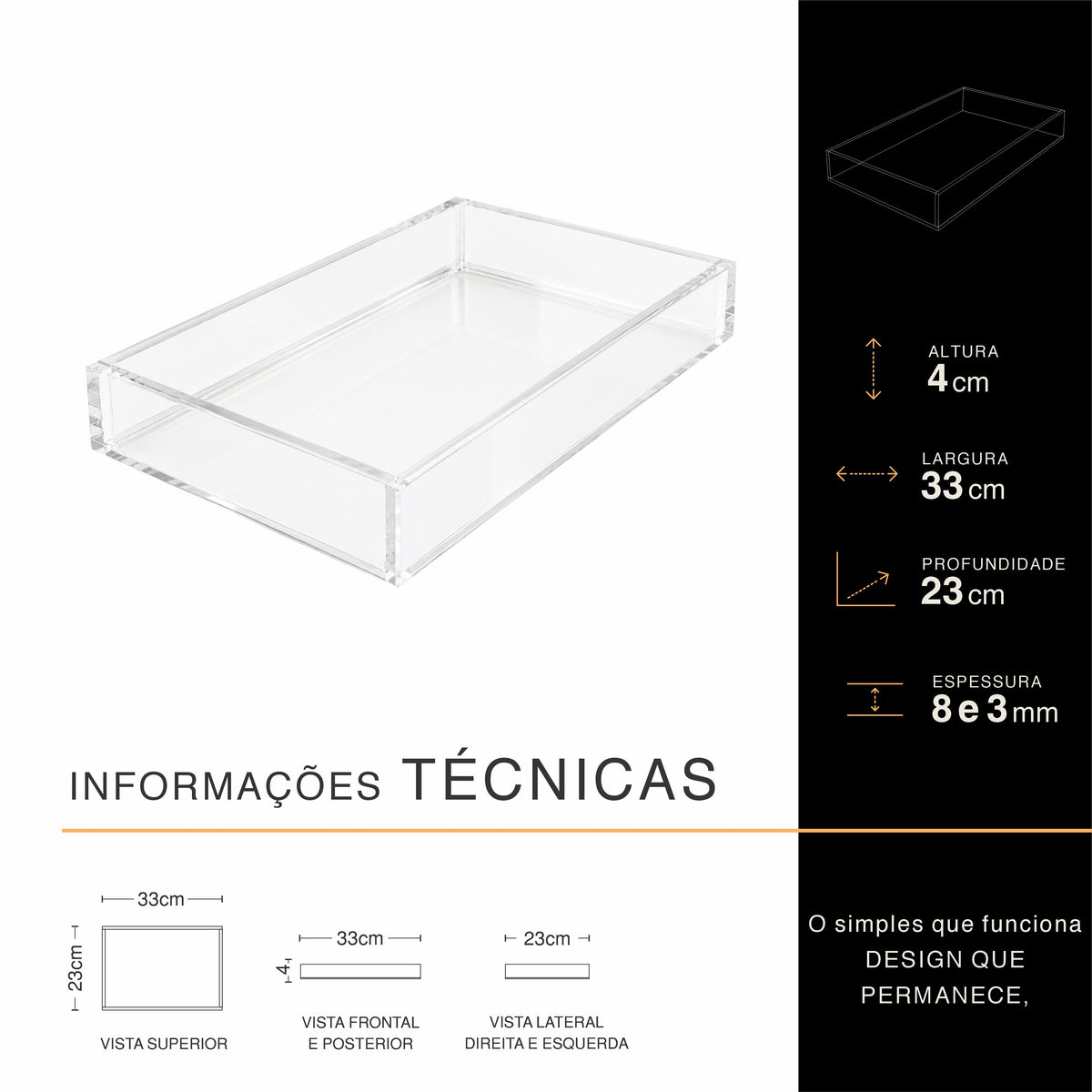 Bandeja ESSENCIAL em Acrílico Cristal Premium