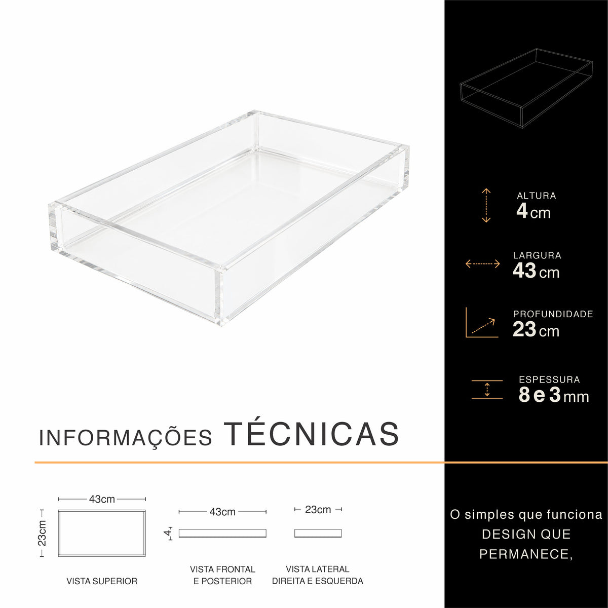 Bandeja ESSENCIAL em Acrílico Cristal Premium