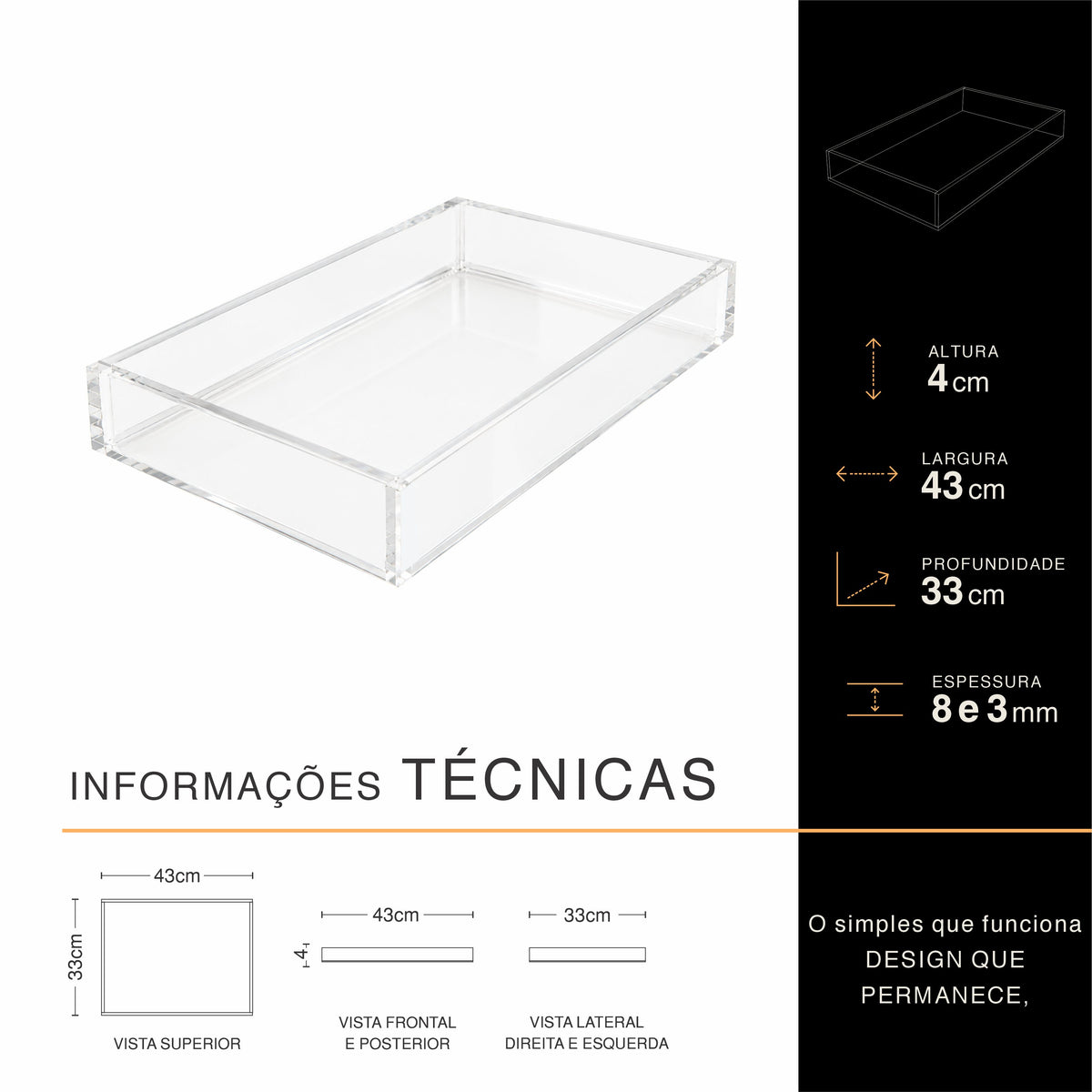 Bandeja ESSENCIAL em Acrílico Cristal Premium