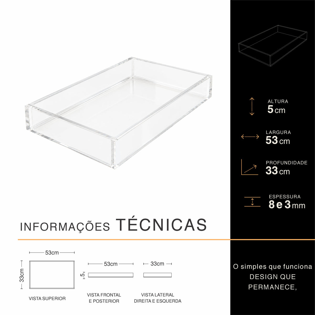 Bandeja ESSENCIAL em Acrílico Cristal Premium