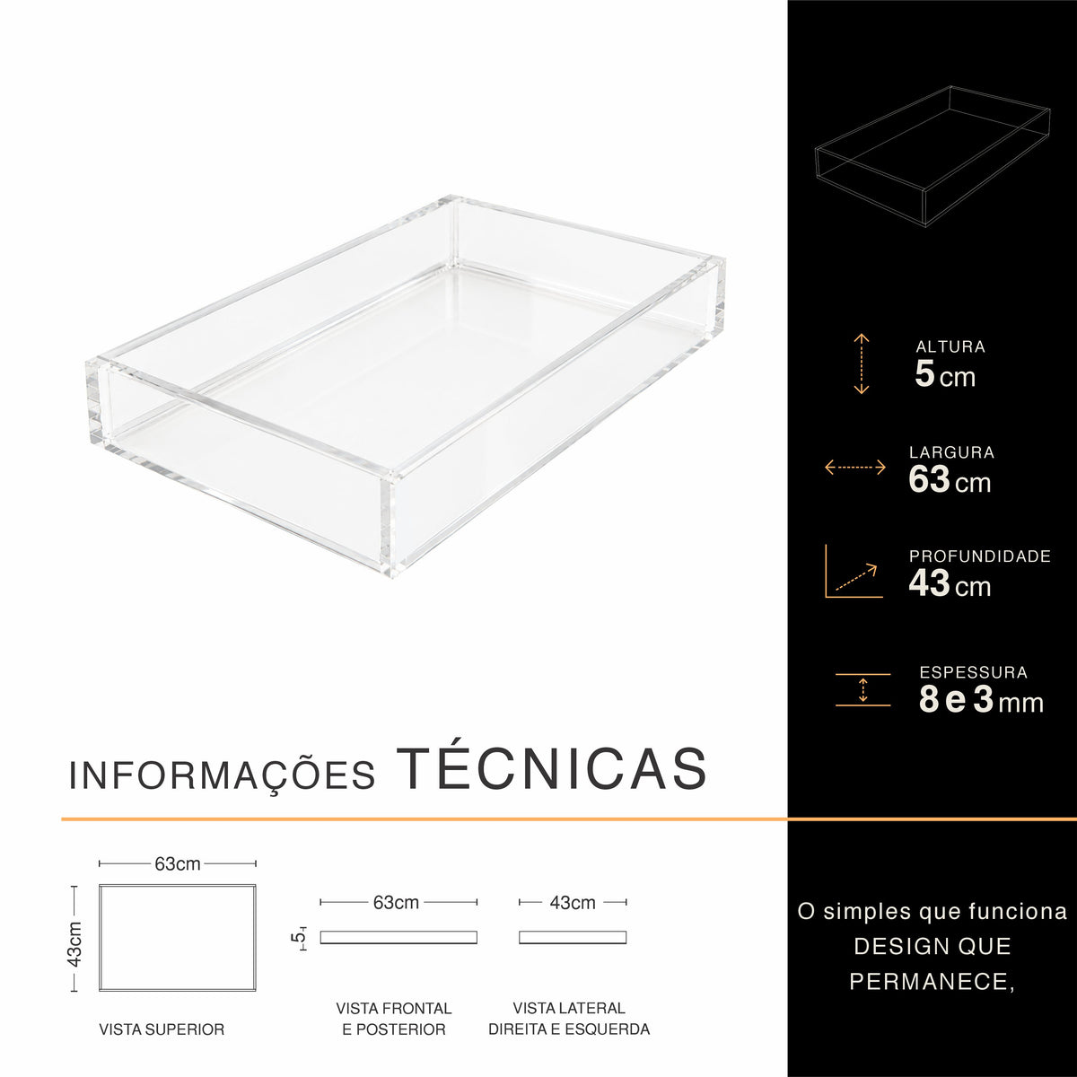 Bandeja ESSENCIAL em Acrílico Cristal Premium