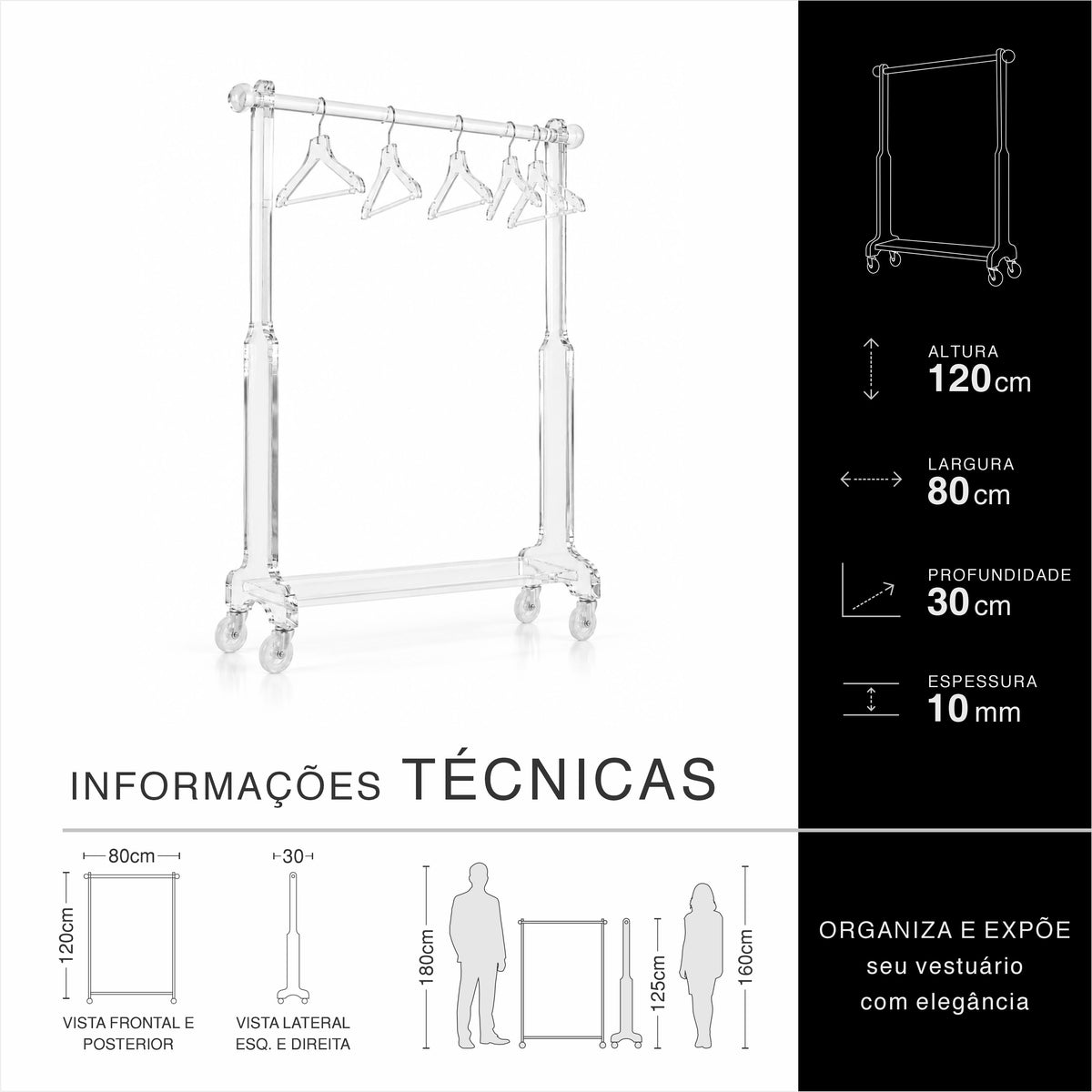 Arara LEV com Rodízios | Acrílico Cristal