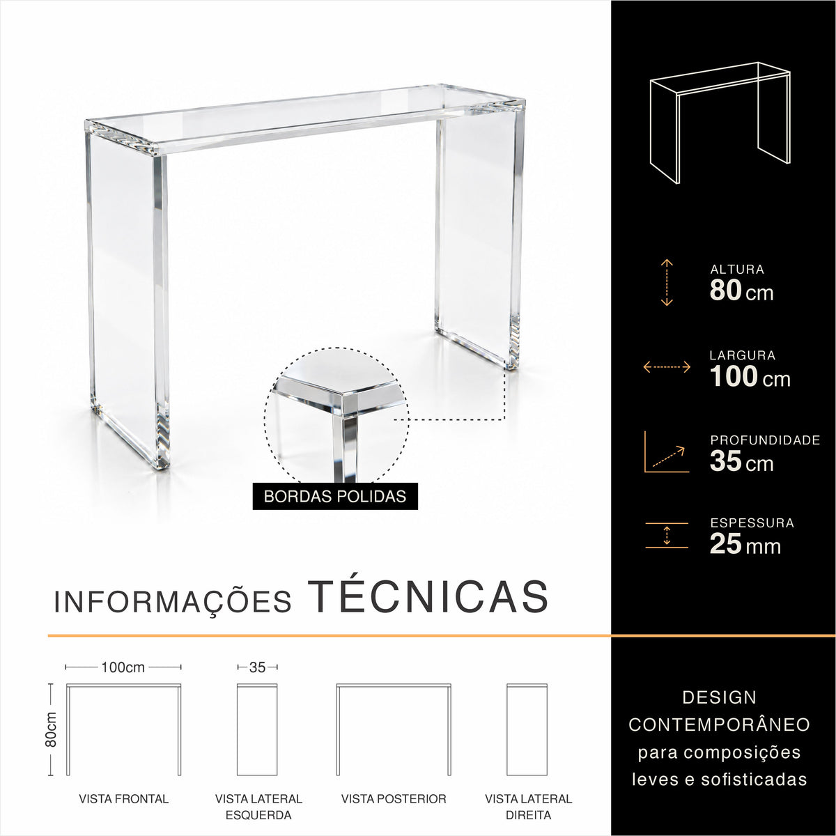 Aparador ONE em	Acrílico Cristal Premium