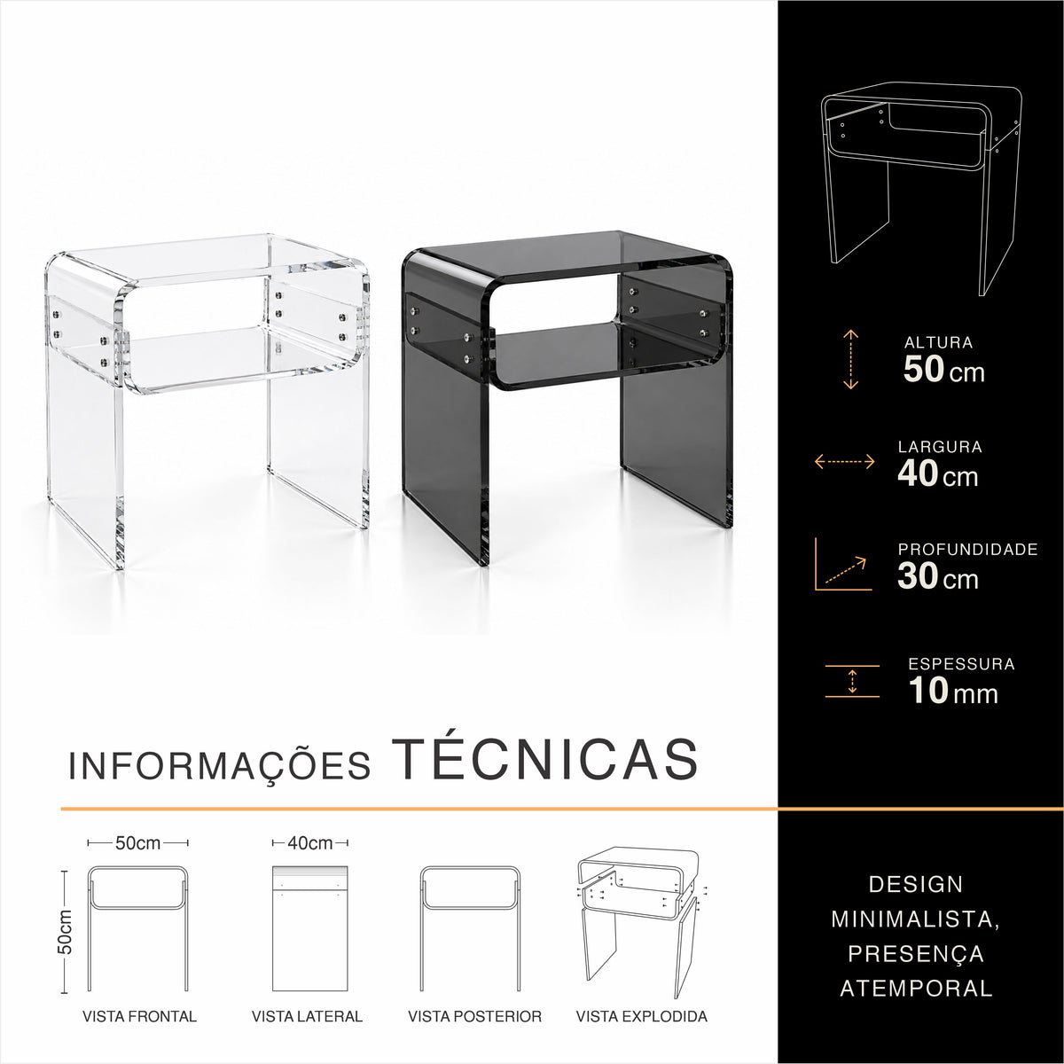 Mesa de Canto Montável em Acrílico Cristal