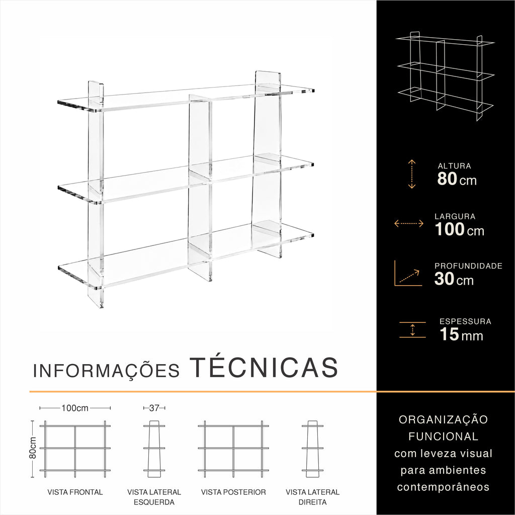 Aparador SLIM 3 Prateleiras em Acrílico Cristal