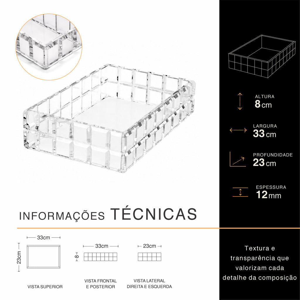 Bandeja BISOTÊ Facetada em Acrílico Cristal