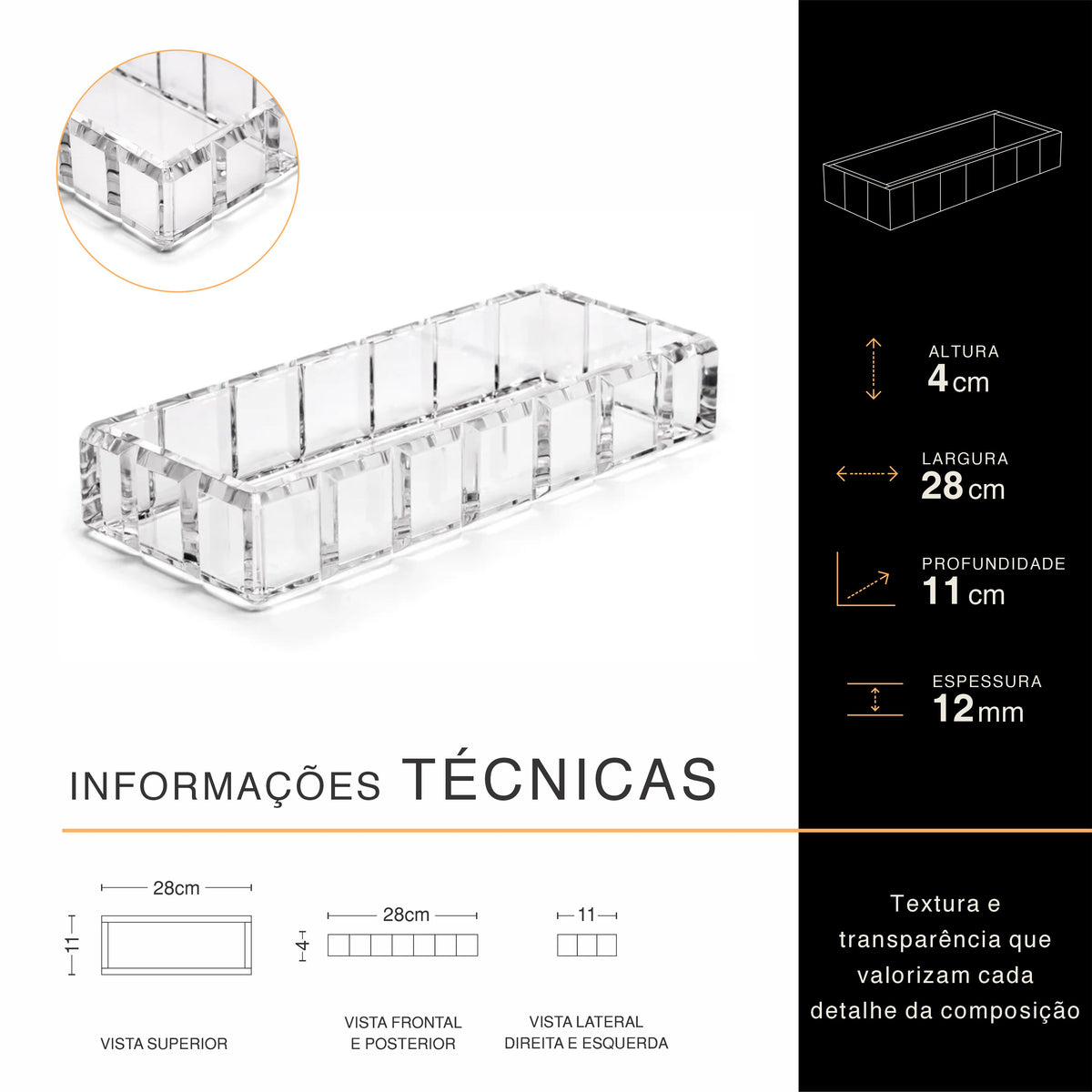 Bandeja BISOTÊ Facetada em Acrílico Cristal