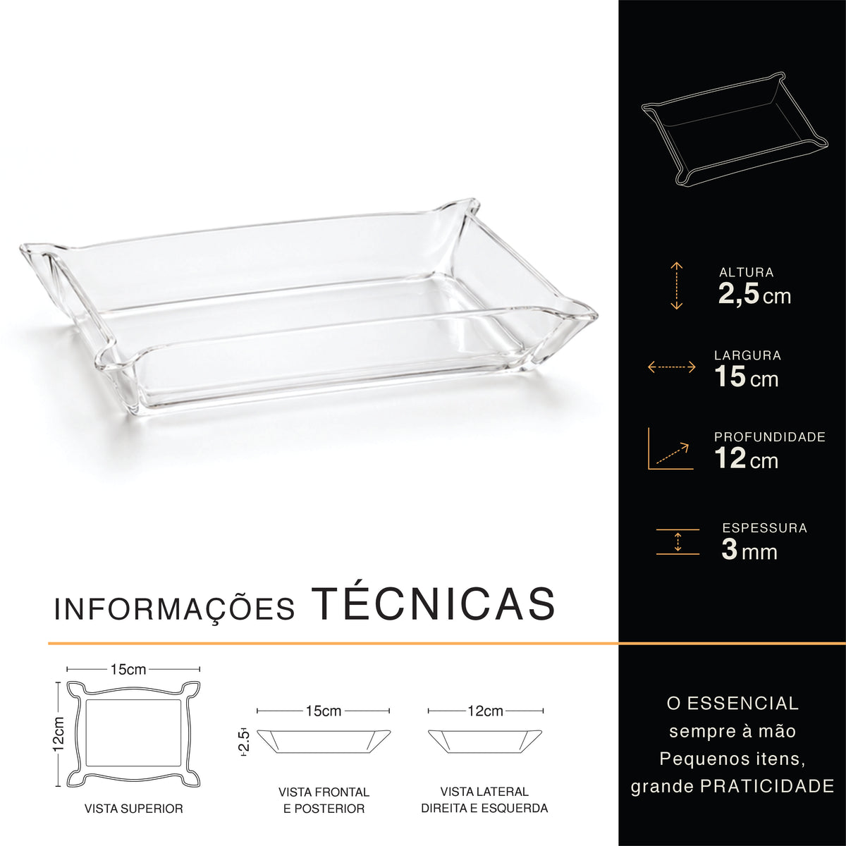 Bandeja para Acessórios em Acrílico Cristal